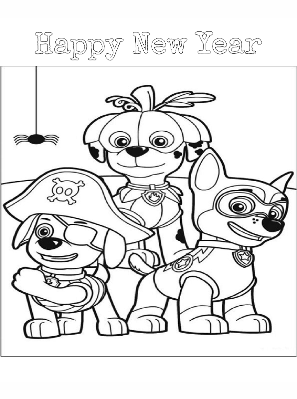 Coloring page New Years Eve Happy New Year Paw Patrol